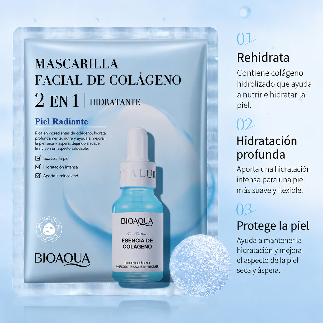 Paquete de 20 Mascarillas Faciales BIOAQUA