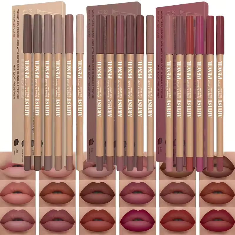 Juego de Lápices Delineadores de Labios Mate de Terciopelo, 6uds