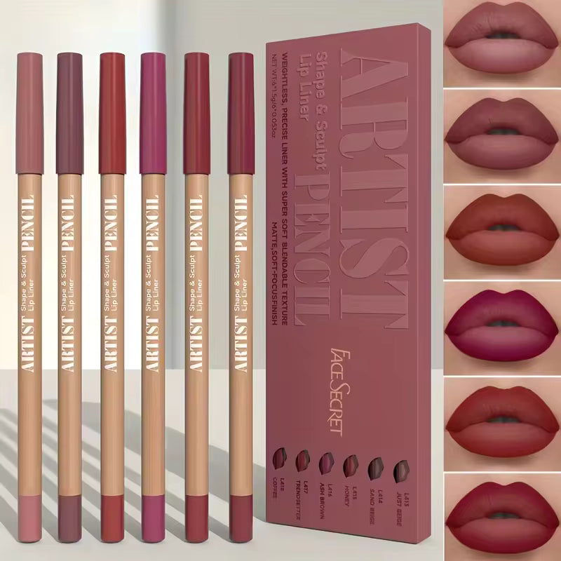 Juego de Lápices Delineadores de Labios Mate de Terciopelo, 6uds