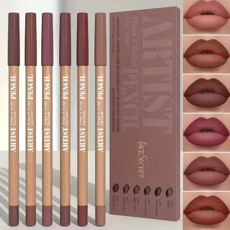 Juego de Lápices Delineadores de Labios Mate de Terciopelo, 6uds