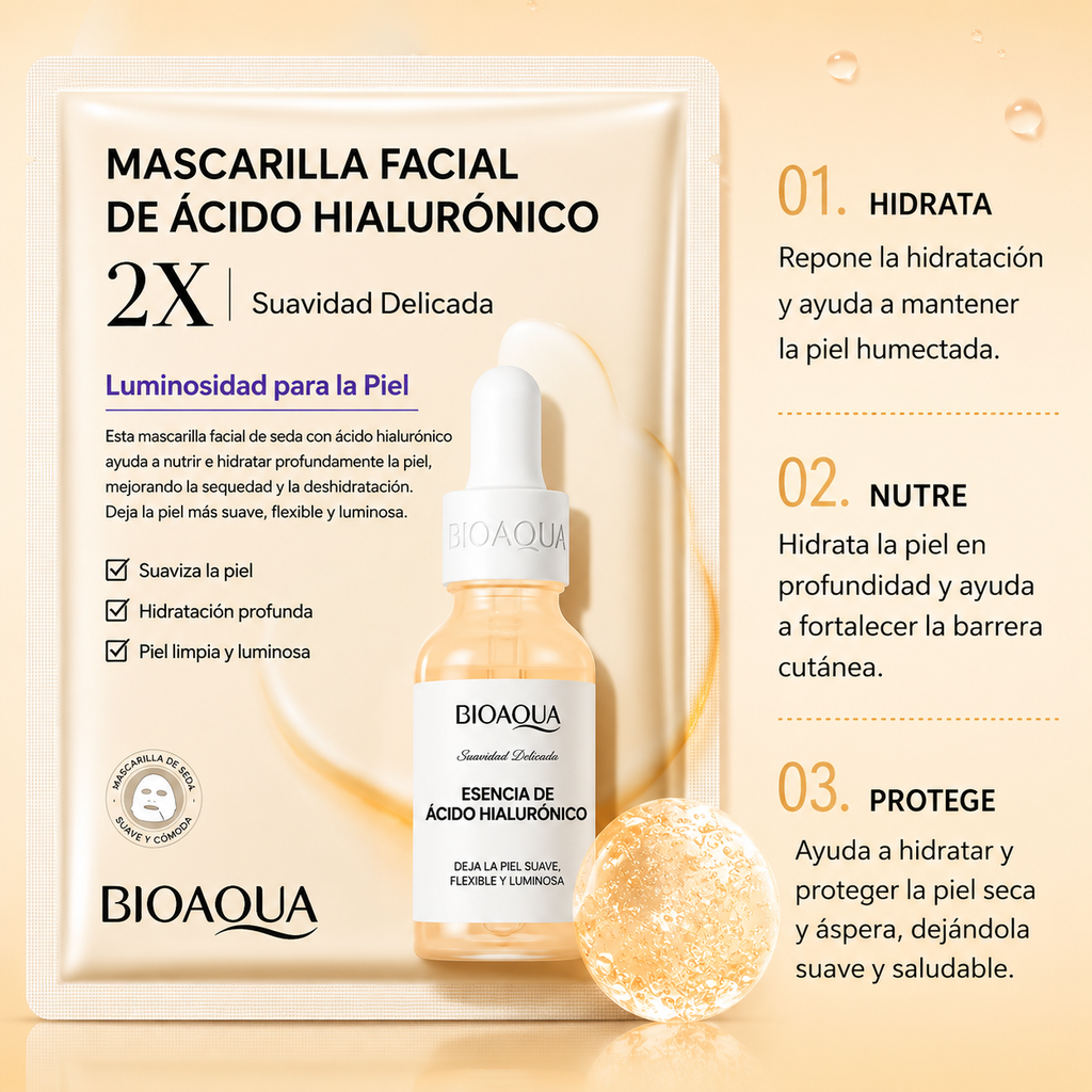 Paquete de 20 Mascarillas Faciales BIOAQUA