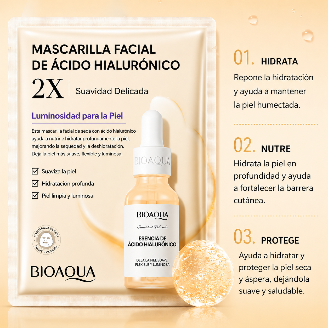 Paquete de 20 Mascarillas Faciales BIOAQUA
