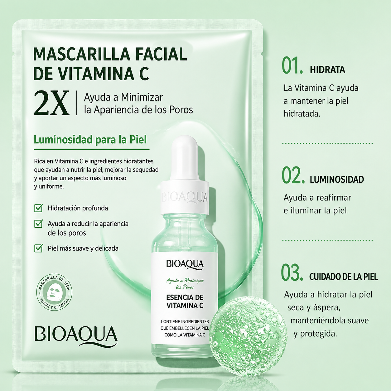 Paquete de 20 Mascarillas Faciales BIOAQUA