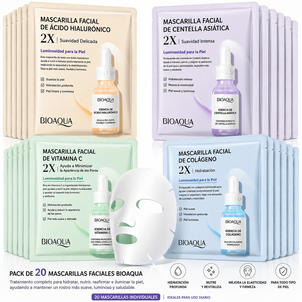 Paquete de 20 Mascarillas Faciales BIOAQUA